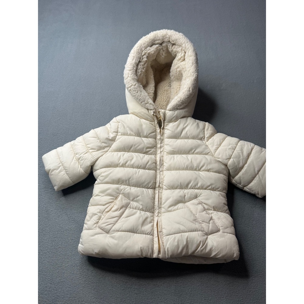 Gymboree Faux Fur Lined Puffer Jacket 0-3 mo Winter Coat Neutral Baby Cream Gold